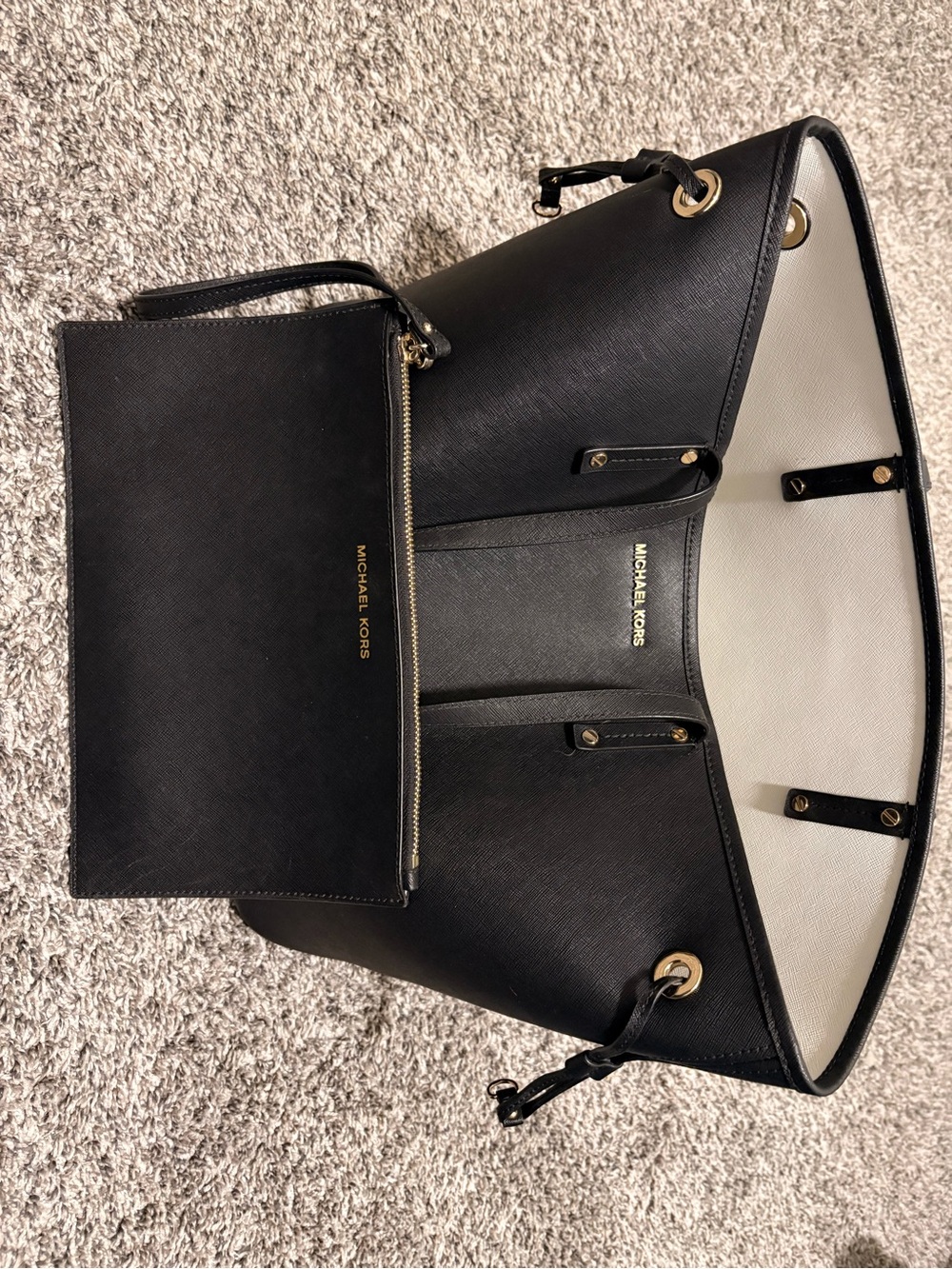 Michael Kors Black Tote with Cream Interior and Removable Zip Pouch